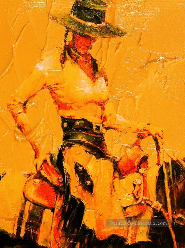 cowgirl rouge avec des peintures épaisses occidental original Peintures à l'huile